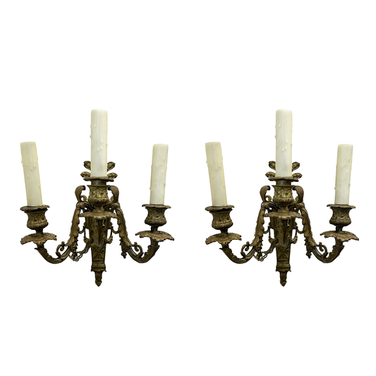 Pair of French Rococo Gilt Triple-Arm Sconces