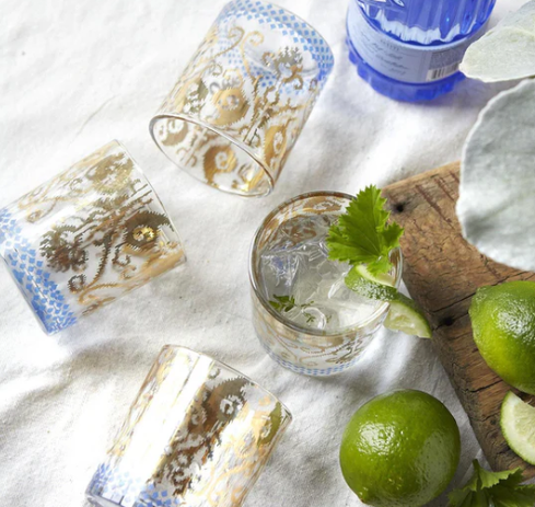 S/4 Cocktail Glasses - Golden Ikat