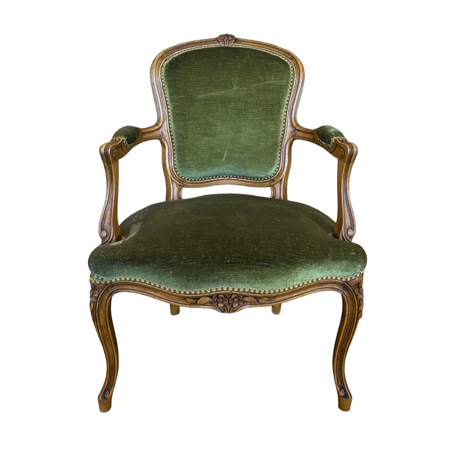 Louis XV Upholstered Wood Arm Chair with Floral Detailing