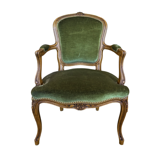 Louis XV Upholstered Wood Arm Chair with Floral Detailing