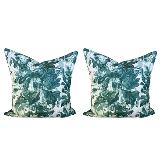 Pair of Cyan Floral Pillows