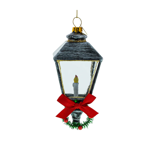 Festive Lantern with Red Bow Glass Ornament