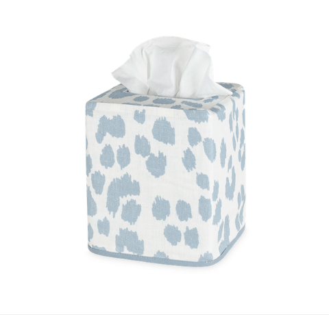 Tissue Box Cover - Linen Iconic Leopard/Sky