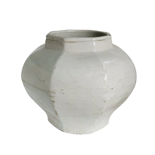Octagonal Jar White Crackle Glaze