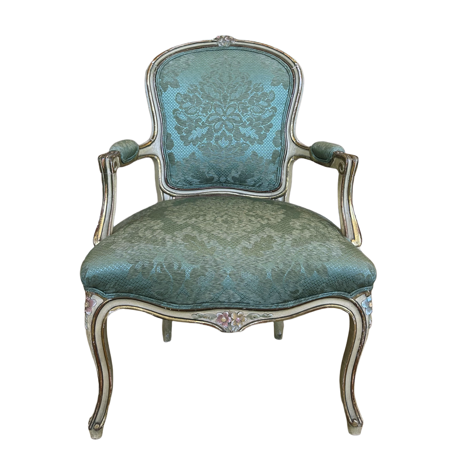 French Fauteuil Arm Chair with Gild and Floral Motif