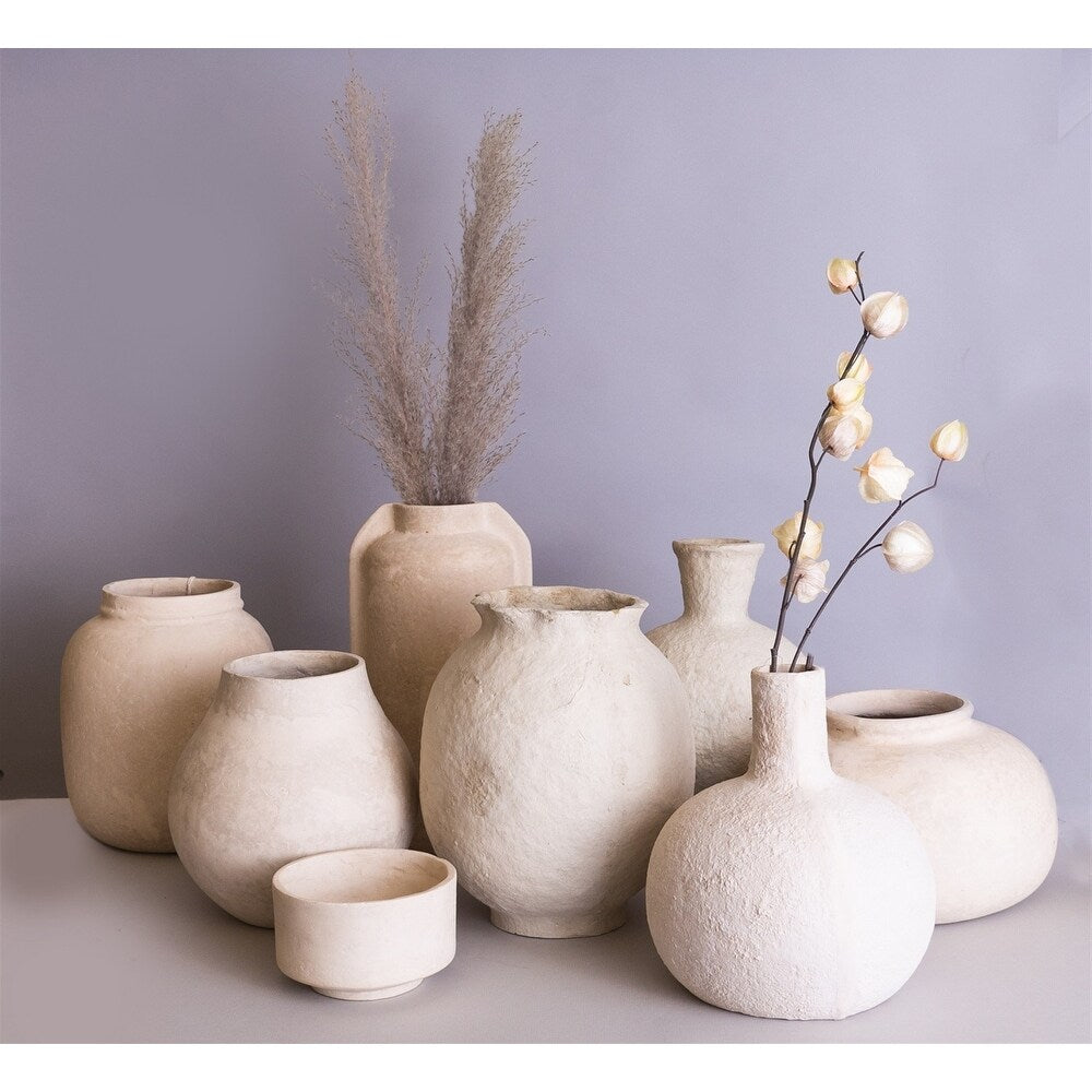 Paper Mache Rotund Pot - Natural White