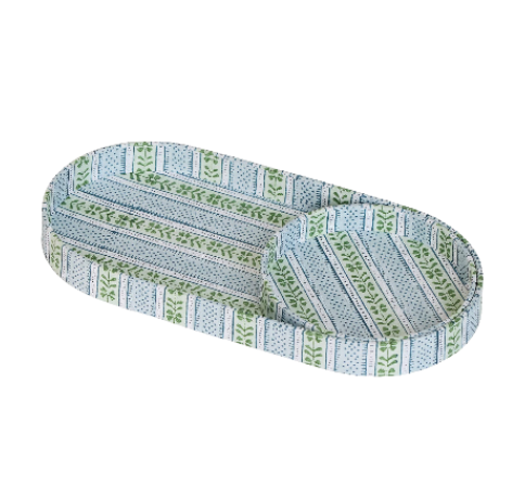 Block-Printed Round Desk Tray Set - Mint-Sky Rhea