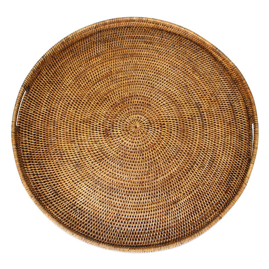 Large Round Rattan Tray with Handles