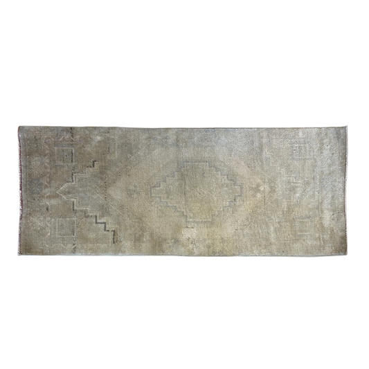 Beige and Olive Turkish Runner - 31 x 78