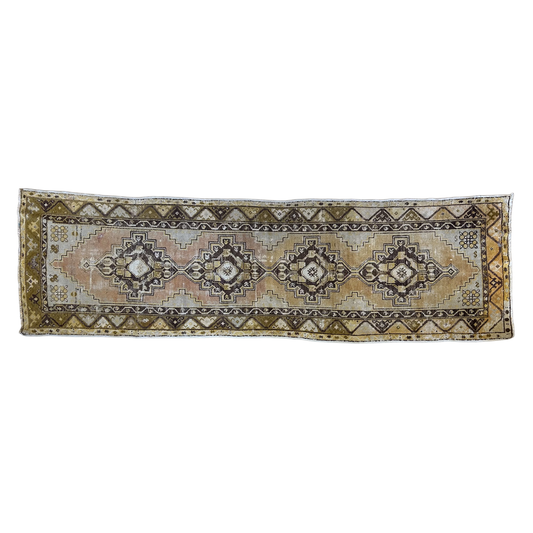 Peach/Chartreuse Turkish Runner - 33.5 x 109