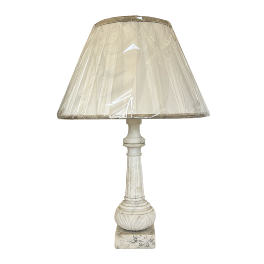 Alabaster Column Lamp with Silk Pleated Shade