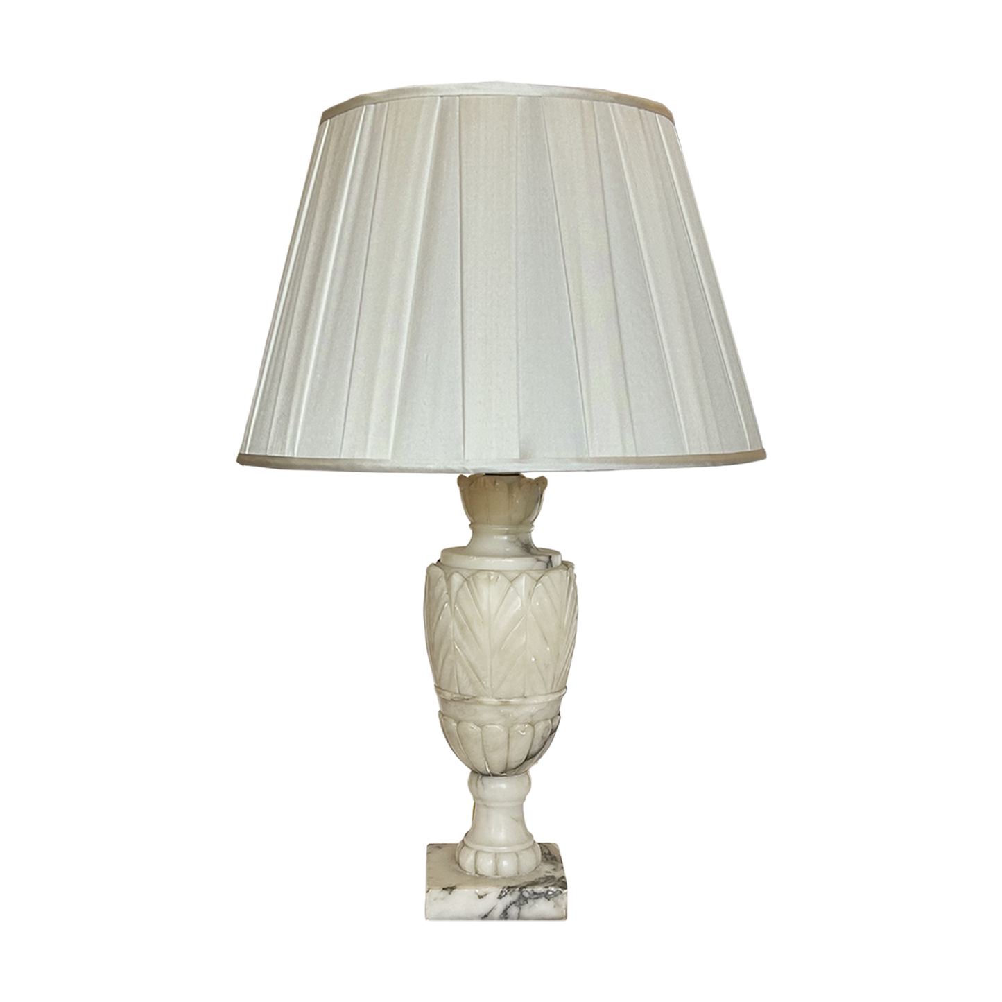 Alabaster Lamp with Pleated Silk Shade