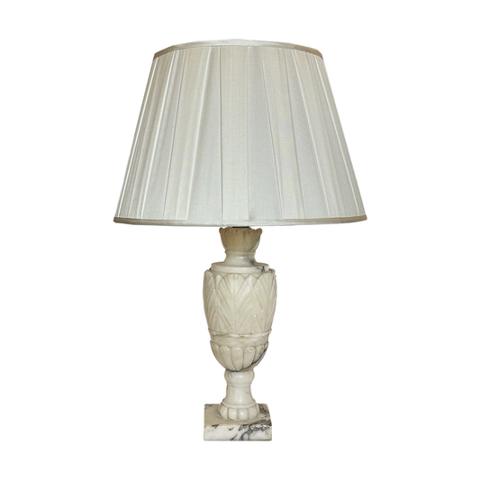 Alabaster Lamp with Pleated Silk Shade