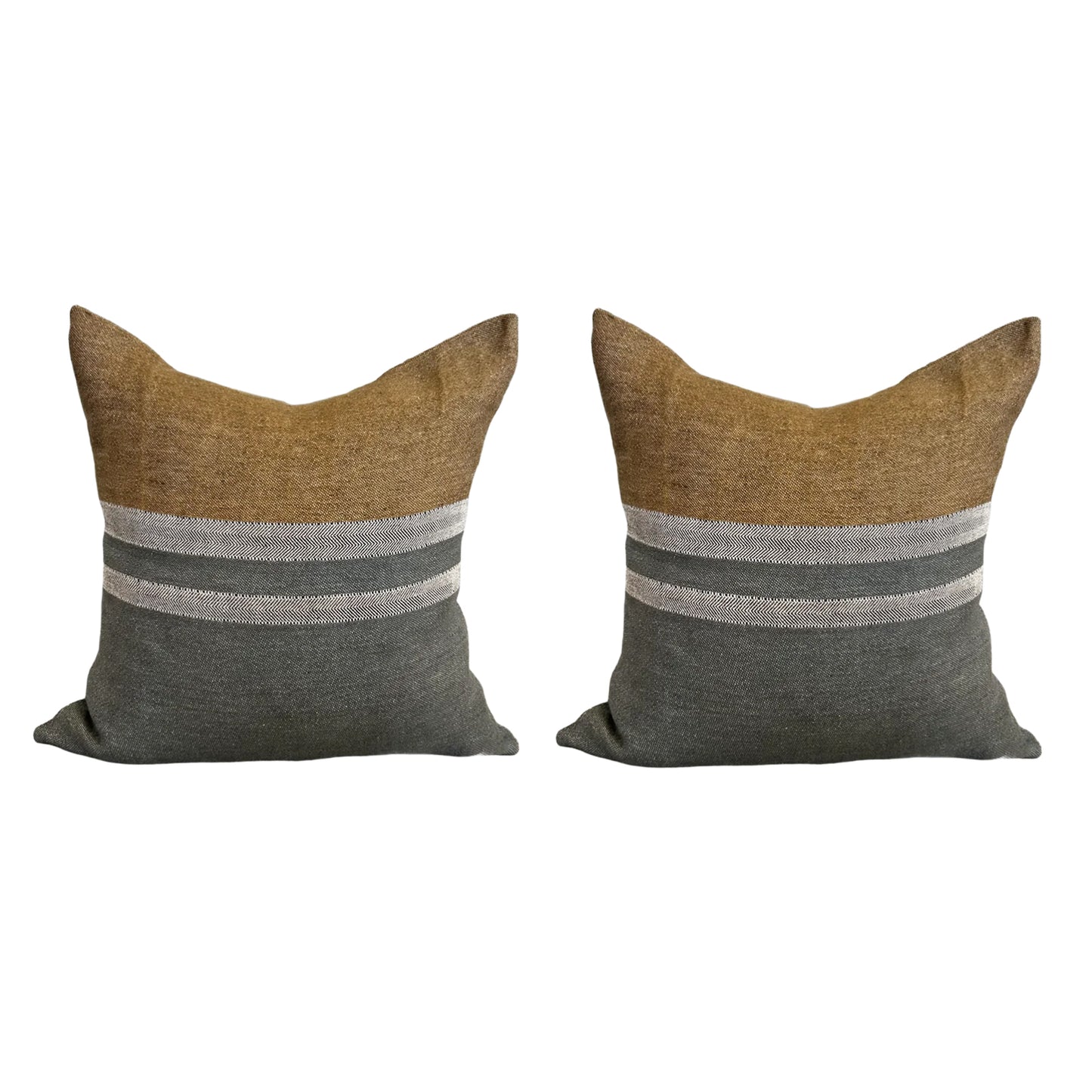 Pair of Linen Striped Pillows - Rust and Navy