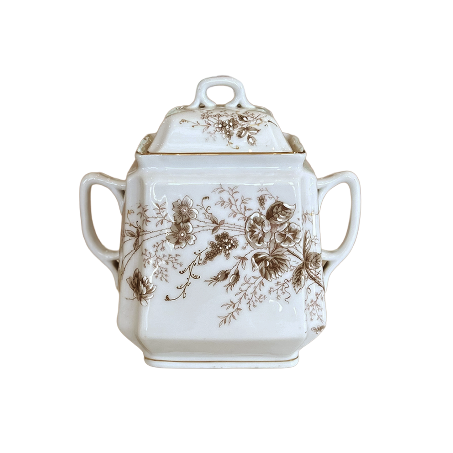 Ironstone Sugar Jar - Brown Floral
