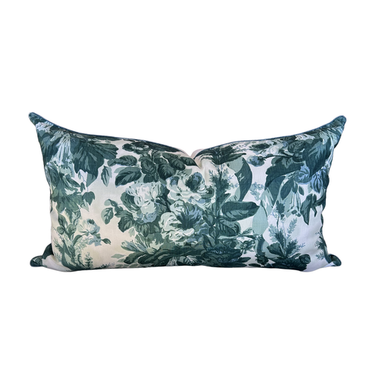 Cyan Floral Lumbar Pillow