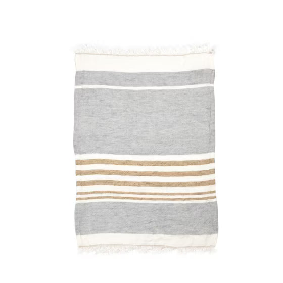 Belgian Towel Throw - Ash Stripe